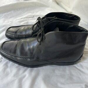 Tod's Boots Men US 8.5 Black Leather Smooth Ankle Chukka Boot Bootie Shoes Italy